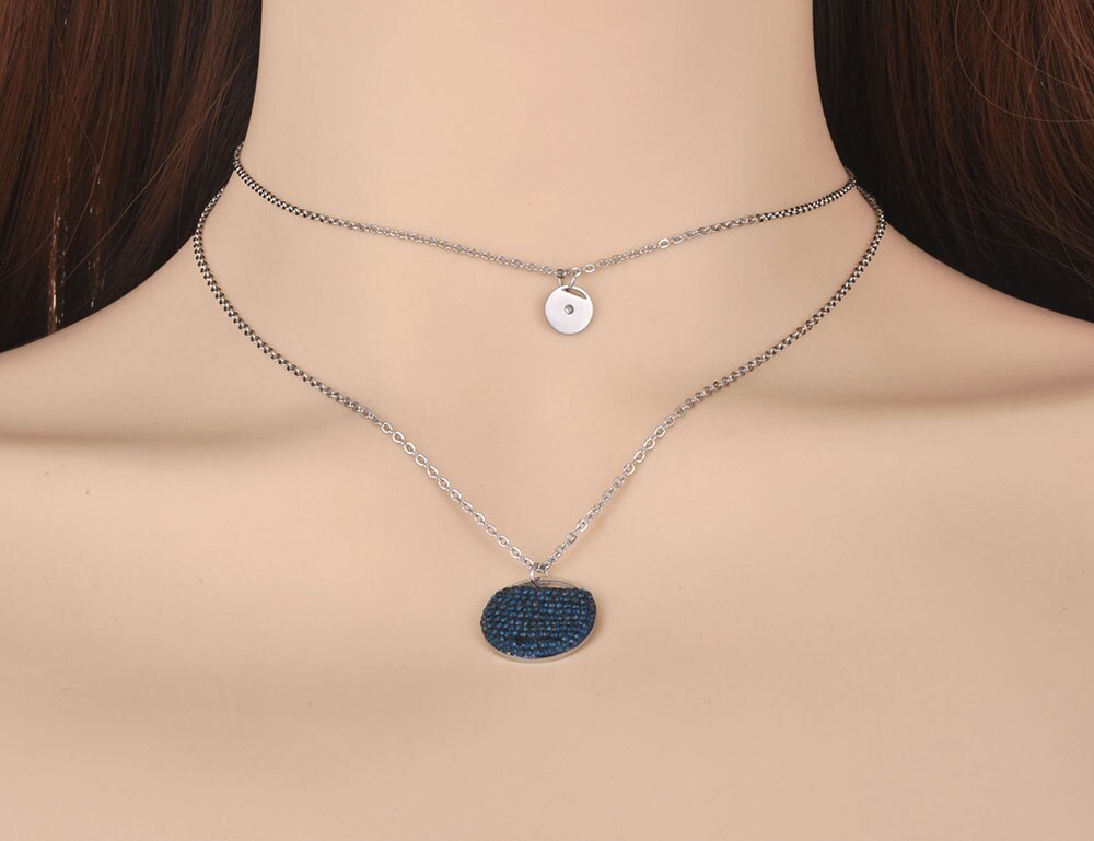 Lokaer-collier à Double couche en acier inoxydable en titane pour femmes et filles, Double couche, strass bleu foncé, forme ronde, ras du cou, N19168