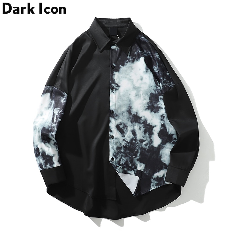 Mørkt ikon streetwear hip hop skjorter mænd langærmet efterår koreansk stil mænds skjorter løs afslappet bluse mand