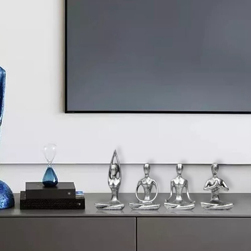 Statue de Yoga Zen, ensemble de 4 pièces, Sculpture en résine, décoration de la maison, Pose de Yoga