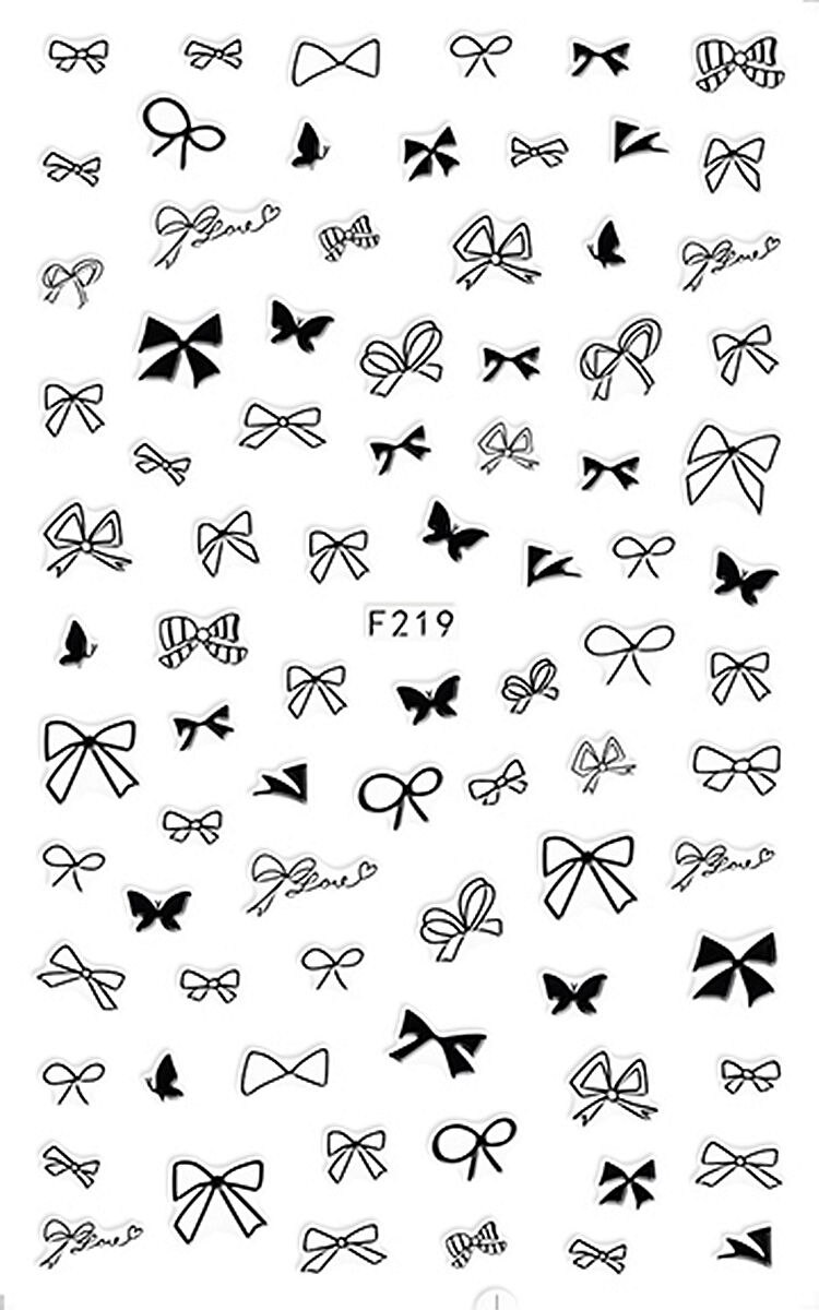 1 hoja de oro plata negro blanco mariposa lazo línea dibujo diseños adhesivos para uñas decoración DIY consejos F219 #: black