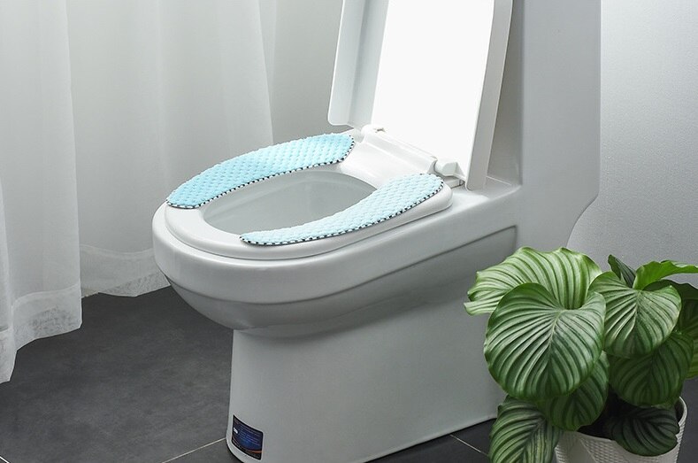 Siège de toilette de salle de bain | Outil de fermeture, tapis chauffant, lavable peluche douce, coussin en molleton de corail, tapis de toilette antidérapant, siège de toilette: sky blue