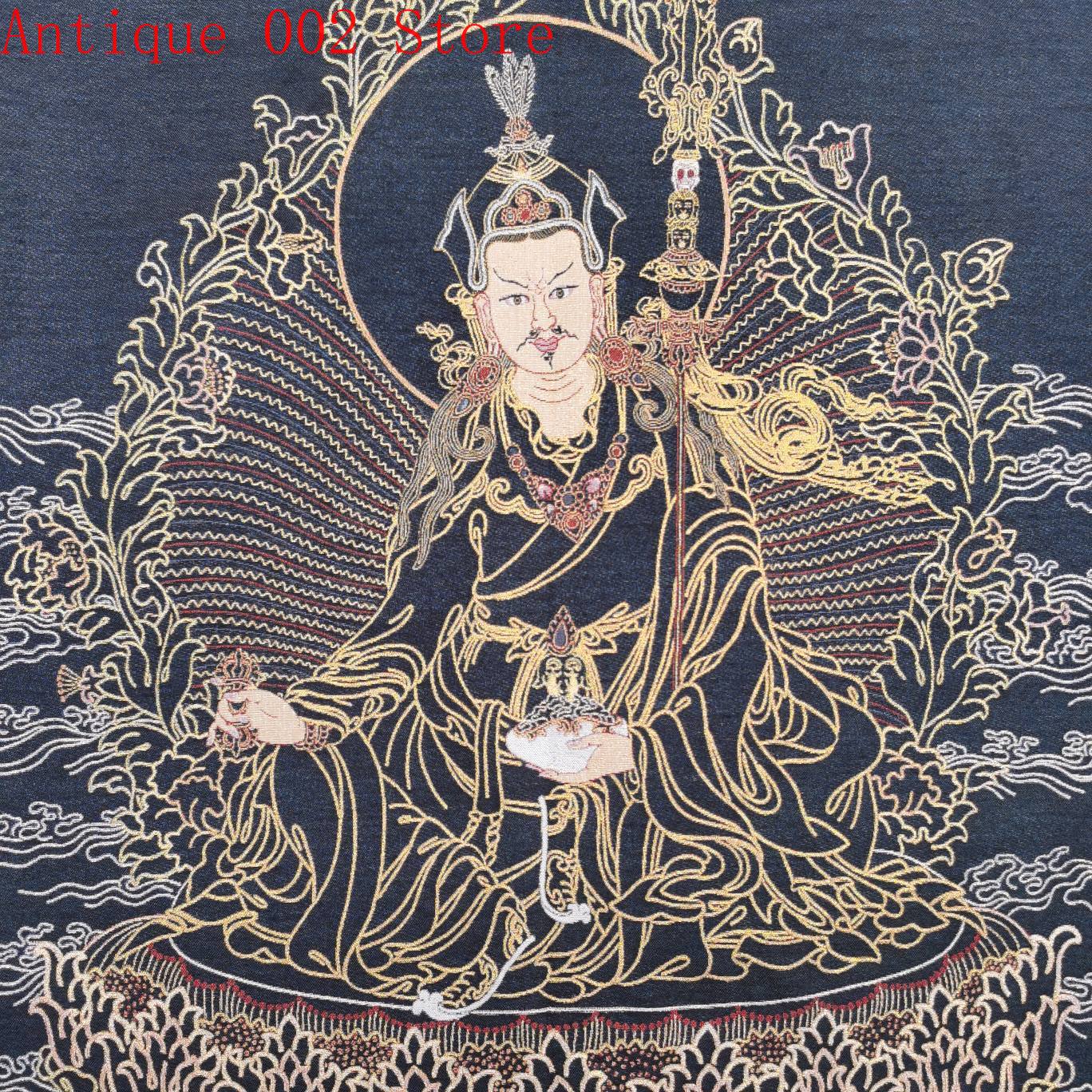 China Tibetaanse Boeddhisme Thangka Padmasambhava Zijde Borduurwerk Decoratieve Schilderkunst Size 60x90cm