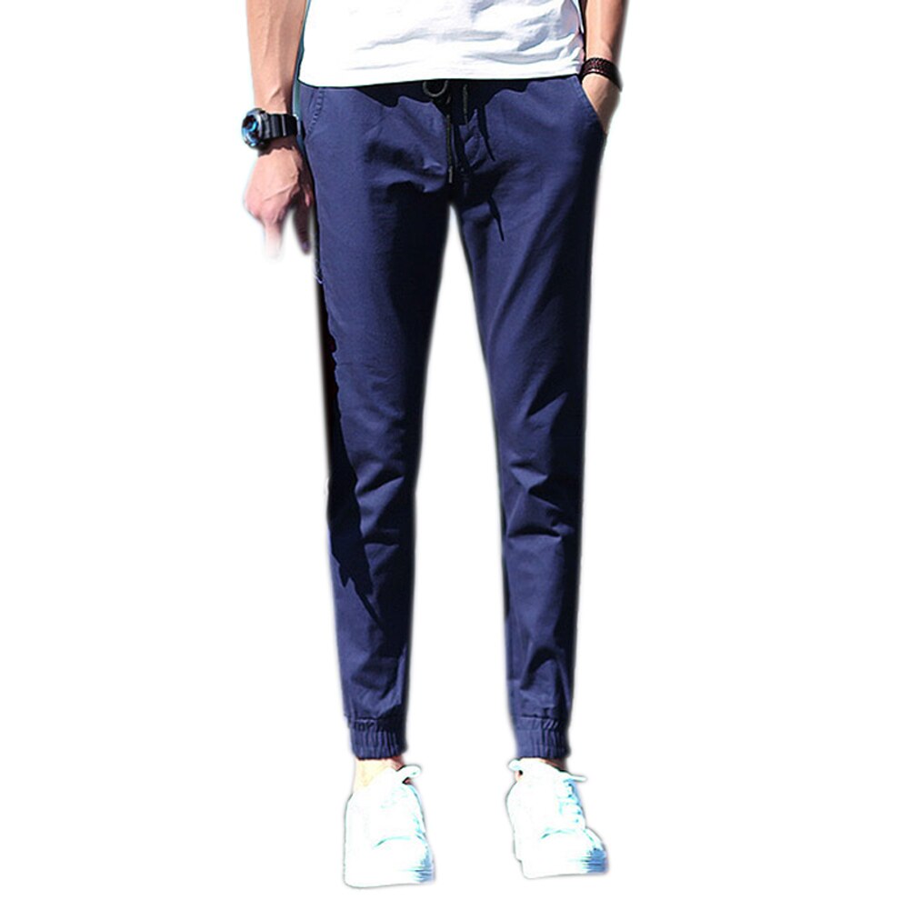 Eenvoudige lente herfst herenbroek slank effen kleur rechte heren casual broek nov 99: Blauw / Xl