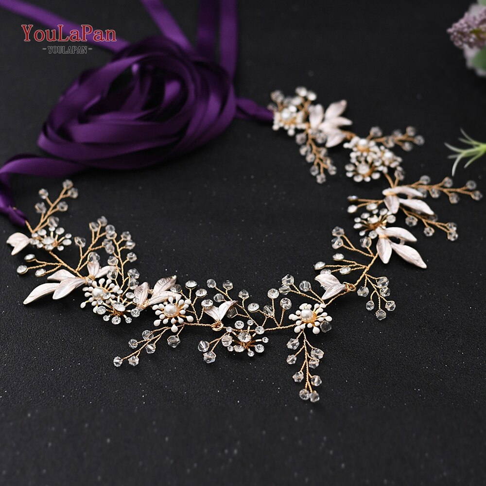 YouLaPan SH294 Simple Bridal Dresses Belt Rose Gold Wedding Dress Accessories Women Waist Belt Flower Bridal Sash Crystal Belt: Purple ribbon