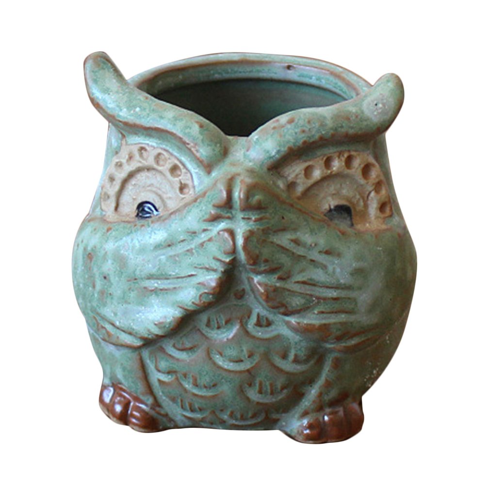 Cartoon Owl-shaped Flower Pot For Succulents Plants Ceramic Small Mini Home Office Garden Fleshy Plants Terrarium Decorations: B-6.5x6.5x7cm