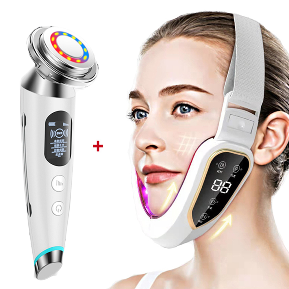 EMS V Face Shaper Lifting Facial Massager Double Chin Reducer LED Mesotherapy Radio Frequency Skin Tightening Wrinkle Removal: Gold