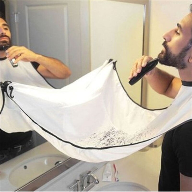 1 pçs masculino avental barba homem avental de corte de cabelo à prova dwaterproof água floral pano protetor limpeza doméstica acessórios do banheiro: Branco