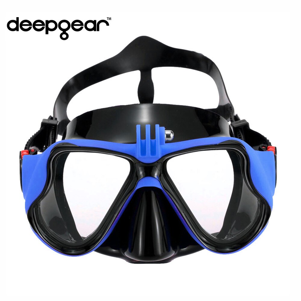 Deepgear scuba diving mask Deep sea dive mask Underwater swimming snorkel gears Top black silicon adult camera mount scuba mask: Standard Blue Mask