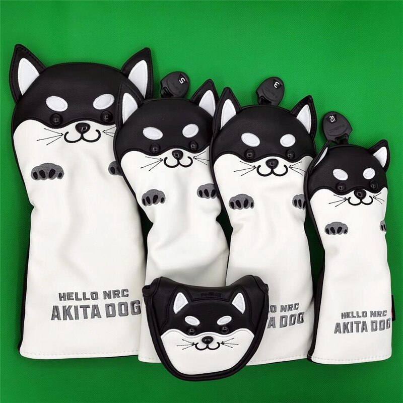 Shiba Inu Dog Golf HeadCover PU Leather Golf Driver Fairway Woods Hybrid Covers 135ut Complete Set Mascot Novelty
