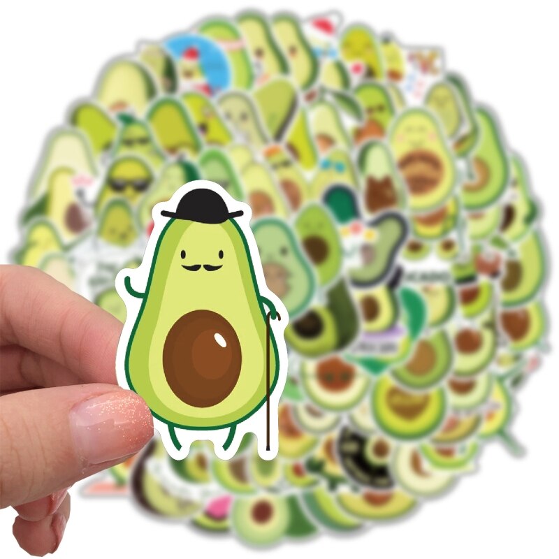 100pcs/Pack Avocado Stickers PVC Waterproof Cute Fruit Sticker for Laptop Phone Water Bottle Pad No Duplicates Kids