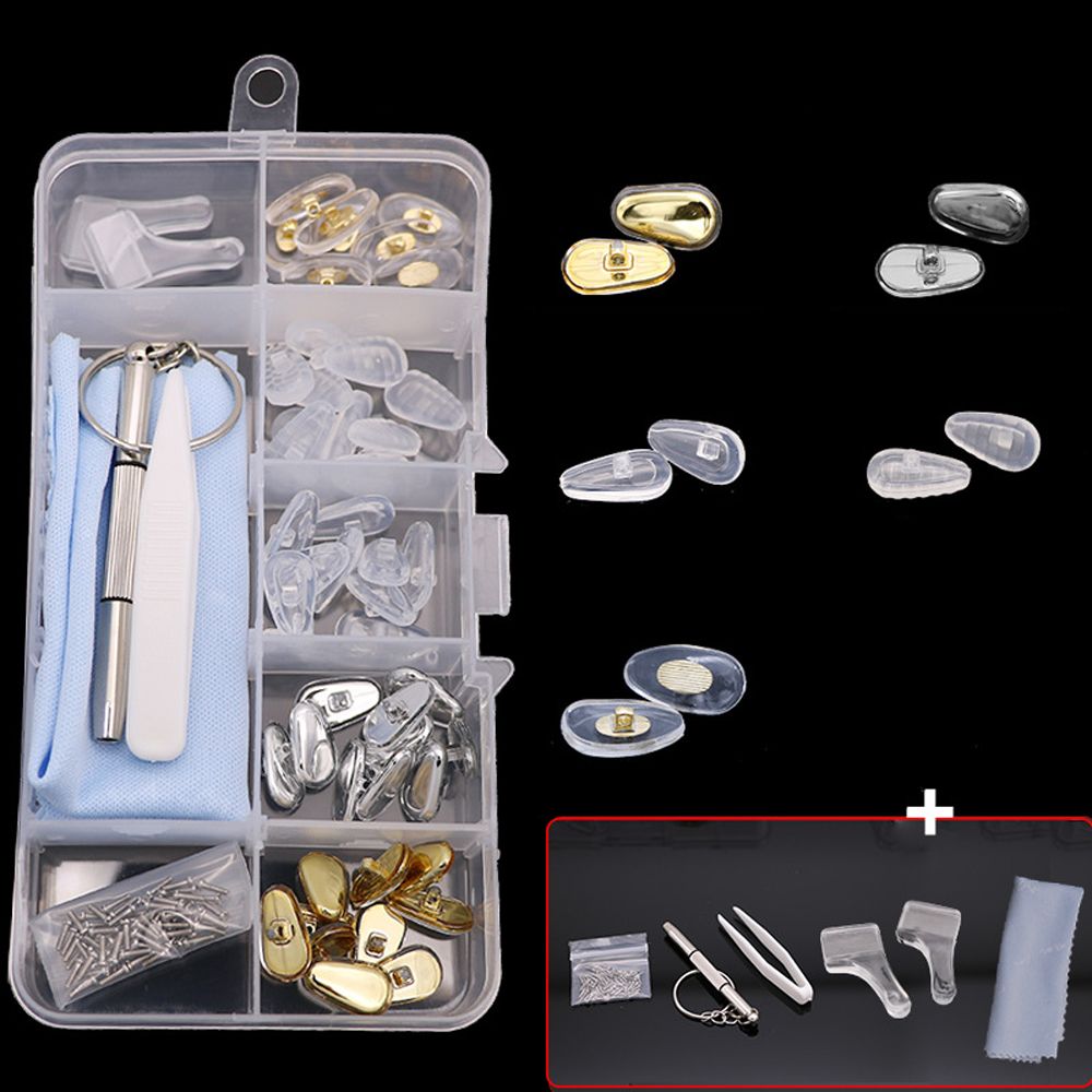 Brillen reparatur set Silikon Nasen pads Ersatz optische Brille Reparatur werkzeug Teile sortiert Kit Schrauben dreher Pinzette Ohr haken: Grau