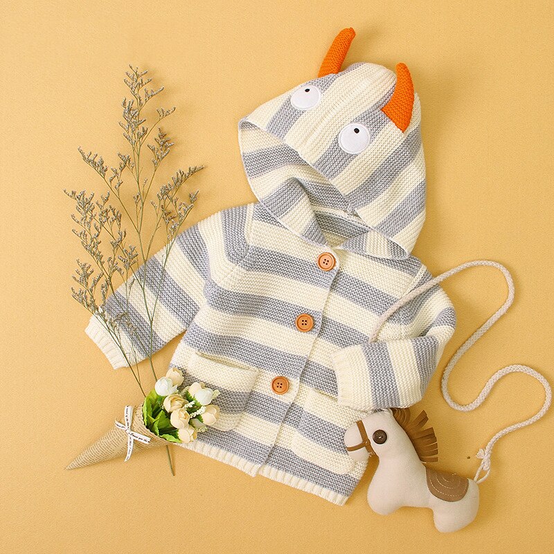 Cute Cartoon Infant Sweaters Baby Coat Hoodies Coat For Girl Striped Knitted Cardigan Jacket For Girls Baby Clothes For Newborn