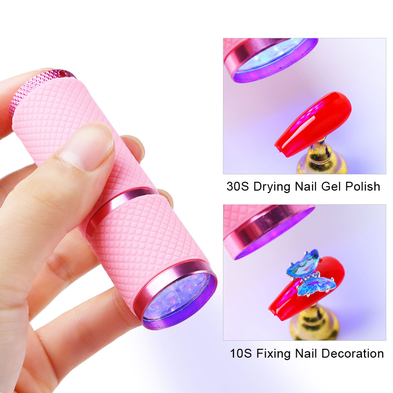 Mini secador de uñas con linterna LED, lámpara de luz UV para esmalte de Gel, herramientas de manicura, máquina de secado rápido portátil, 9 LED