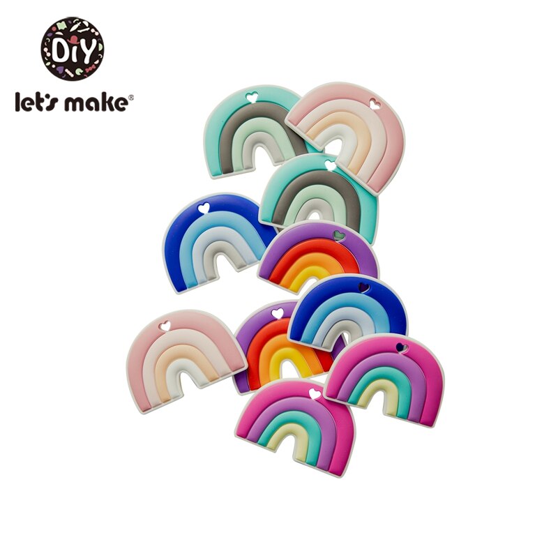 Laten We 10Pcs-Sets Baby Bijtringen Silicone Speelgoed Accessoires Food Grade Gratis Bpa Silicone Rainbow Cartoon Bijtring Baby Producten