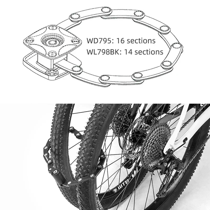 ROCKBROS Fahrradschloss mit Schlüsseln Fahrradschloss Hochsicheres, diebstahlsicheres, tragbares Fahrradkettenschloss mit Halterungszubehör