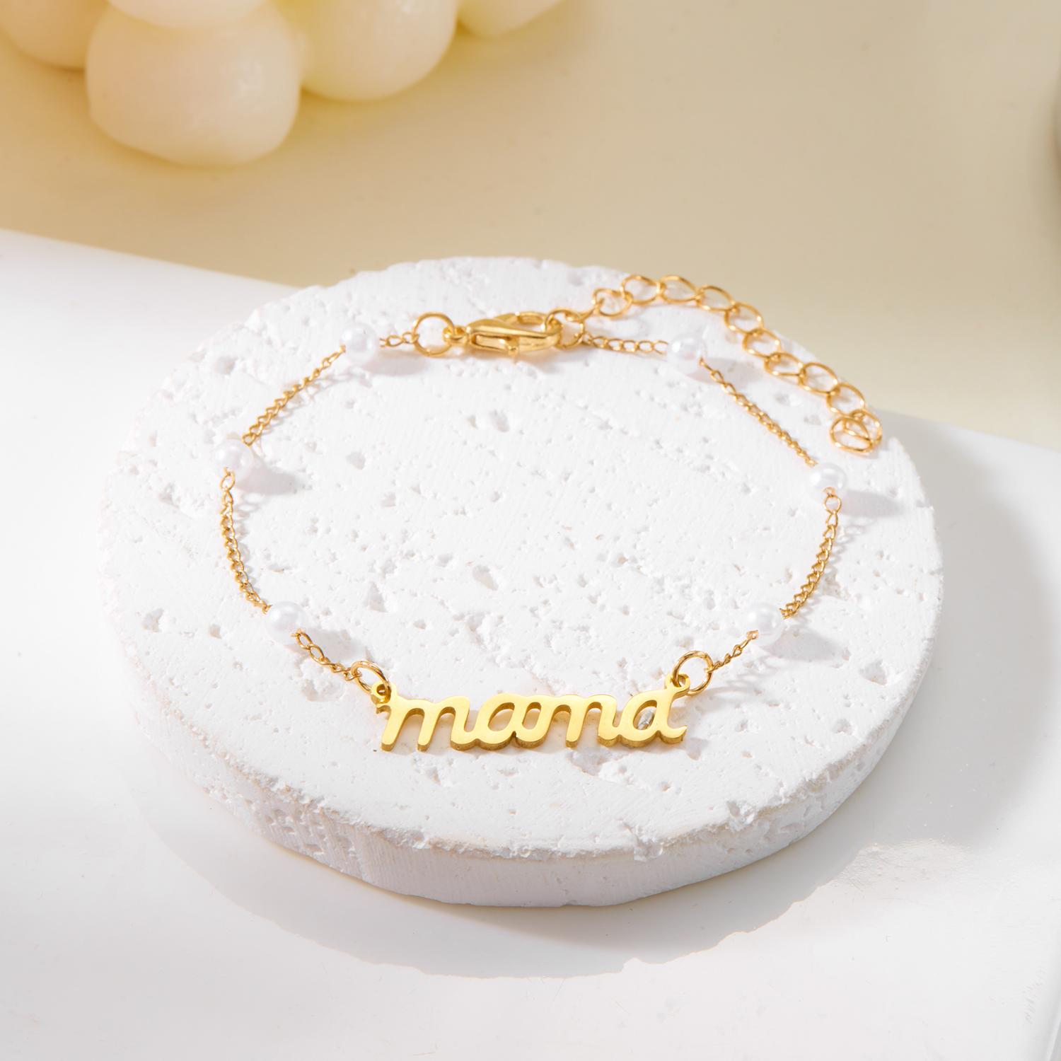 Pulseras con colgante de mamá con letras de perlas de imitación, dijes de , pulsera de cadenas de acero inoxidable para mujer, joyería, para el día de la madre
