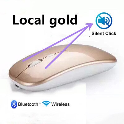 Windays bezprzewodowa mysz Bluetooth 2.4G Macbook darmowa wysyłka akcesoria komputerowe LapTop PC cichy przenośny akumulator RGB nowość: Local gold