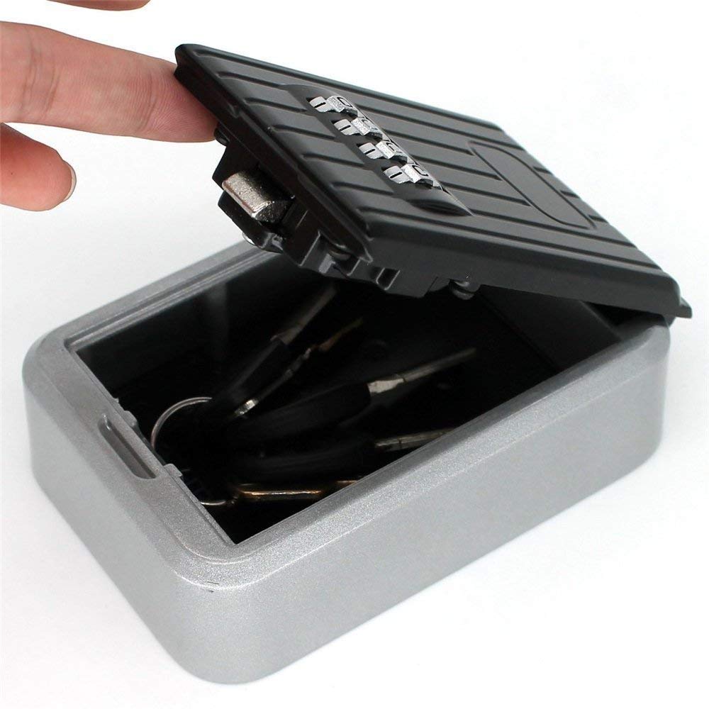 Lock Box 4 Digit Combination Waterproof Box Aluminum Alloy Weather Resistant Key Hider with Resettable Code Key Storage W