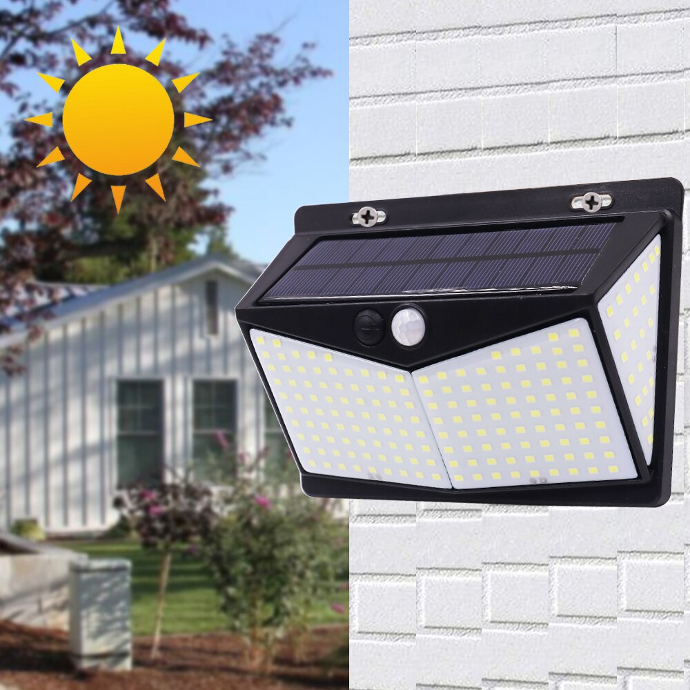Led Solar Light Pir Motion Sensor 136/206/208 Led Waterdichte IP65 Led Wall Lamp 2835 Smd Grote Batterij Solar power Zonlicht