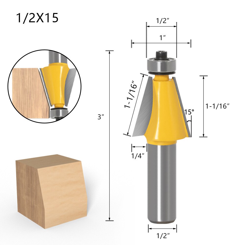 8Mm 6Mm 1/4 Inch 12Mm 1/2 Inch Schacht Chamfer Frees 15 Graden Bevel Rand Frees voor Hout Woodorking Machine Tools: NO13 1l2x15