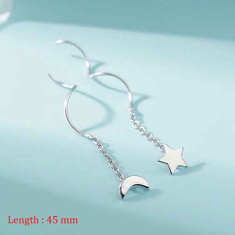 Pendientes colgantes con borlas y cadena de estilo Simple para mujer, aretes largos, accesorios de línea de perforación, Mini joyería fina a la para las orejas: Chapado en zinc azul