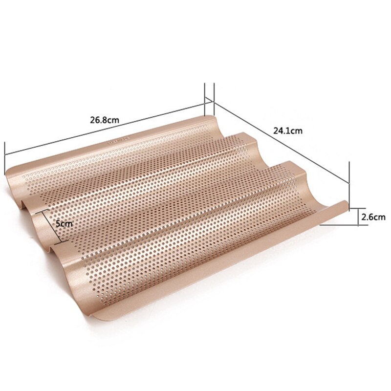 3-Slot Non-Stick Golden Baguette Baking Tray Loaf Mould French Bread Pan Bake Tools