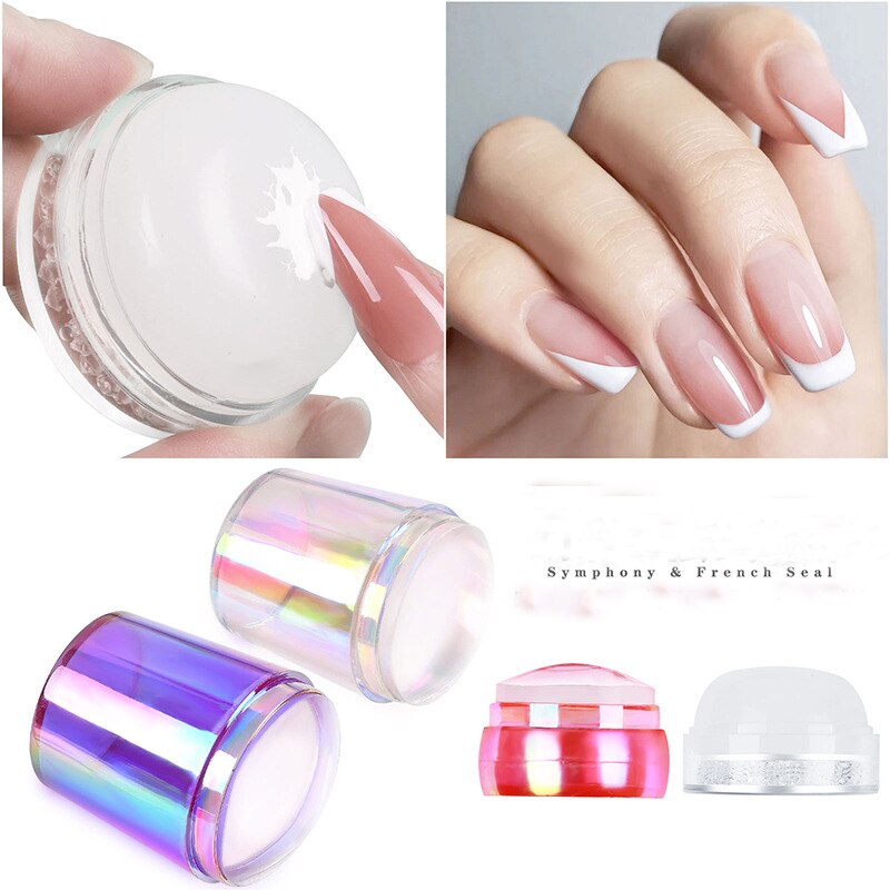 Nail Spons Met Stempel Nail Jelly Stamper Siliconen Nail Stamper Siliconen Nail Spons Voor Diffuus Nagels Franse Seal Manicure