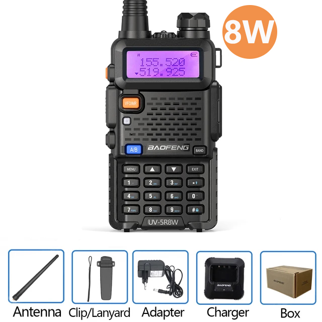 Baofeng uv 5r walkie talkie 5w 8w de alta potência banda dupla presunto rádio em dois sentidos vhf uhf rádio fm transceptor portátil caça 16km: YELLOW / EURO