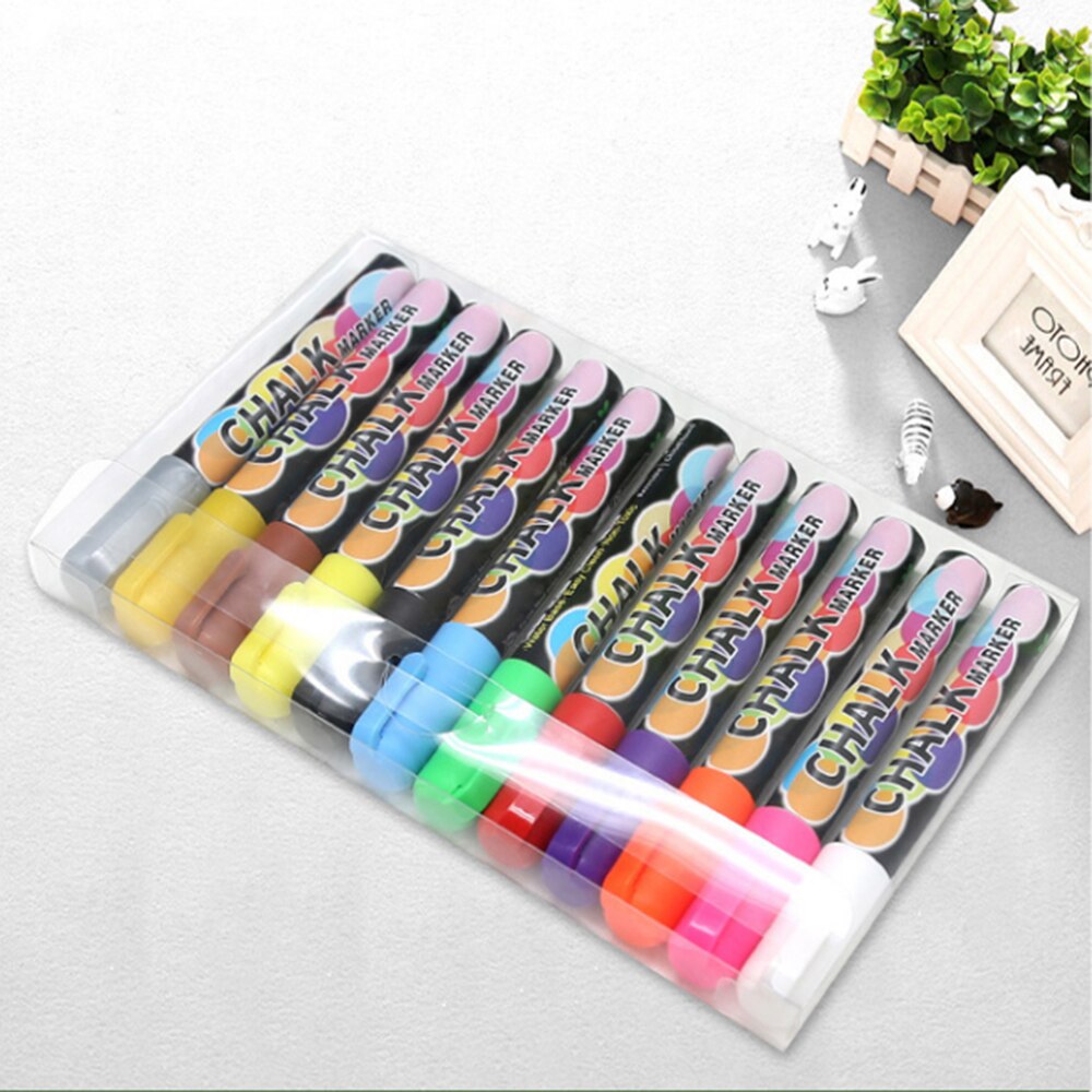 10Pcs Liquid Chalk Marker 6mm Pen Tip Erasable Comfortable Pen for Glass Blackboard Fluorescent Panel Stationery Office Supplies