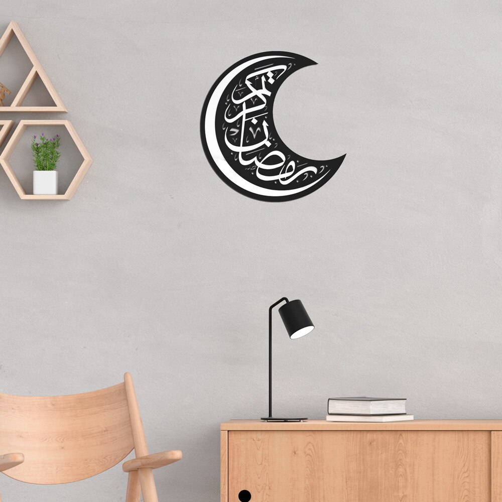 Miroir autocollant musulman Ramadan Kareem croissant acrylique, autocollant mural auto-adhésif 3D, décor mural de canapé, or argent noir