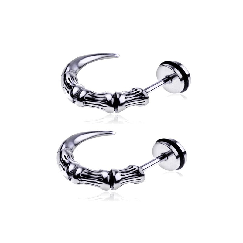 1 Pair of Retro Style Half Ring Claw Tail Stud Earrings Men&#39;s Stainless steel Screw Back Hip hop Rock Party Jewelry