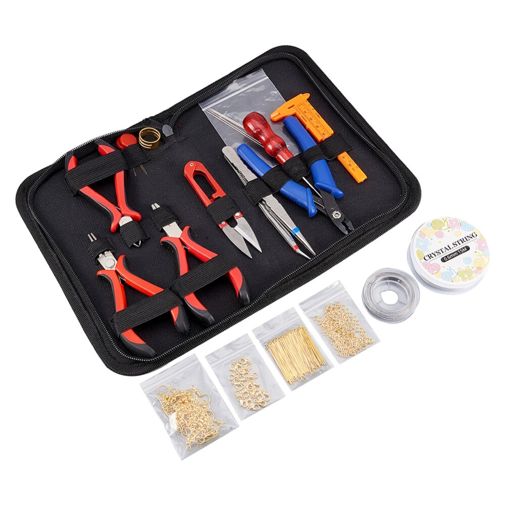 DIY Jewelry Tools Sets Nippers Repair Tool with Pliers Scissor Tweezers Vernier Caliper Tape Measure Pins Mixed Color F80: 15