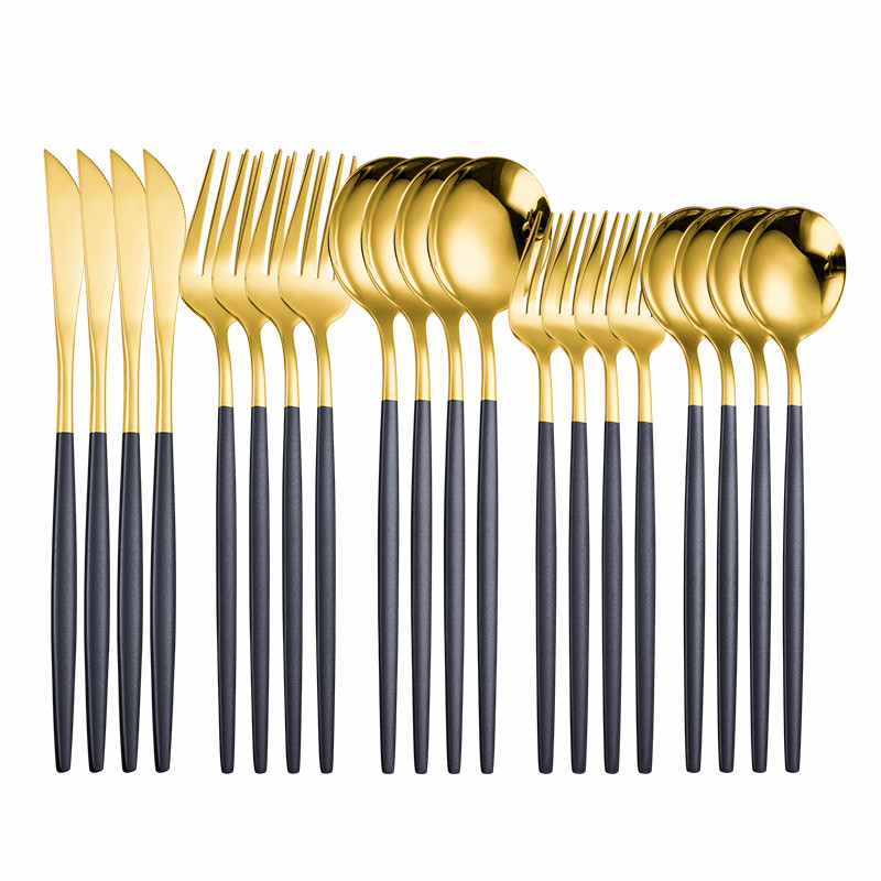 Pink Silver Dinnerware Set Stainless Steel Cutlery Kitchen Dinnerware Tableware Set Forks Western Knives Spoons Cutlery Set 20pc: black gold 20pcs