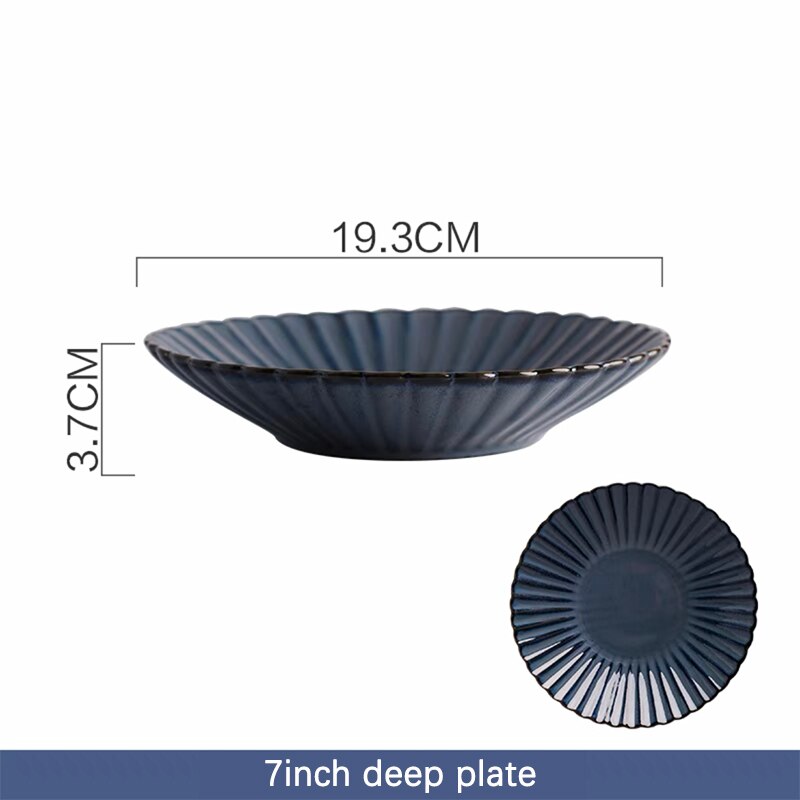 Dinner Plates Food Plates Dish Salad Soup Bowl Klin Glaze Blue Plates and Bowls Set Dinnerware Set Dishes for Restaurant: 7inch deep plate