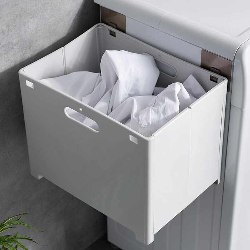 Foldable With Handle PP Plastic Laundry Baskets Punch-free Washing Machine Wall-mounted Dirty Clothes Laundry Storage Basket Box