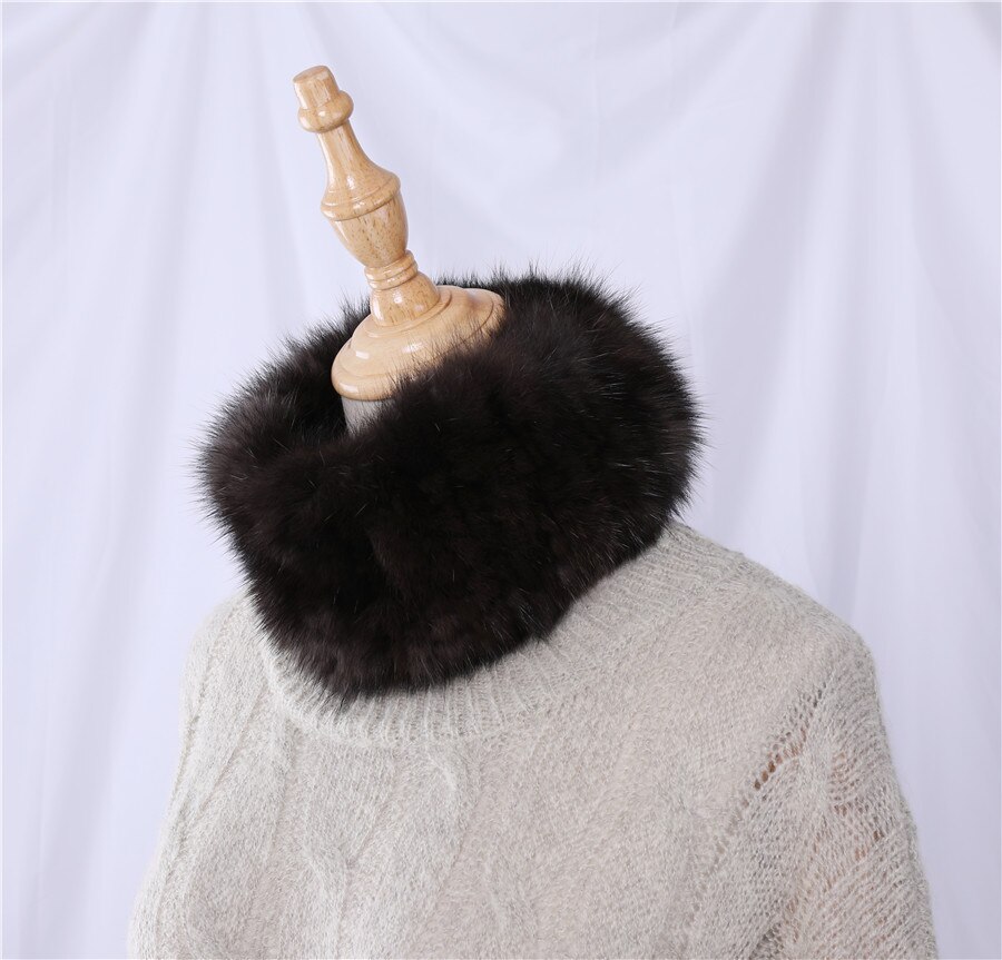 Wysokiej klasy jakości damska 100% prawdziwe sobole futro z dzianiny nieskończoność szalik szalik pani pierścień szaliki Neckwarmer opaski osłona elastyczne: ciemny brązowy