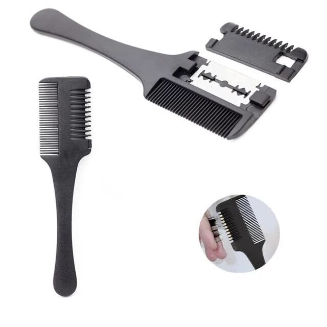Peine para cortar el pelo, peine con cuchillo, cepillos para el pelo con cuchillas de afeitar, accesorios para peluquería: Black