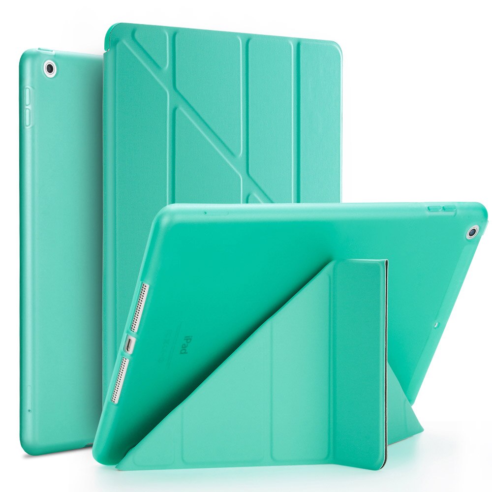 Etui na Tablet do ipada Air 2 9.7 "PU Leather Smart Sleep wake funda Trifold stojak solidna inteligentna obudowa do ipada Air 2 A1566 A1567: Green-1