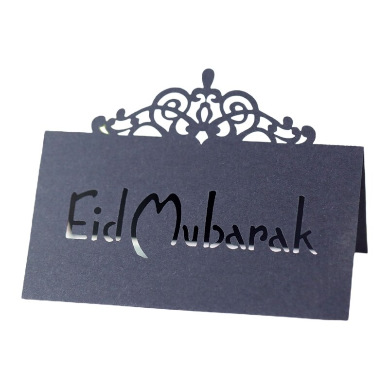 100Pcs 3D Bloemen Kroon Eid Mubarak Tafel Card Ramadan Kareem Holle Letters Papier Placecard Moslim Party Decoratie: 2