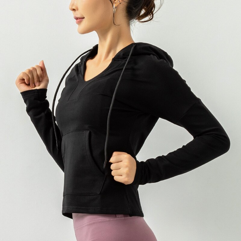 Women's Long Sleeve Workout Top - V-Neck Breathable Fitness Running Crop T-Shirt