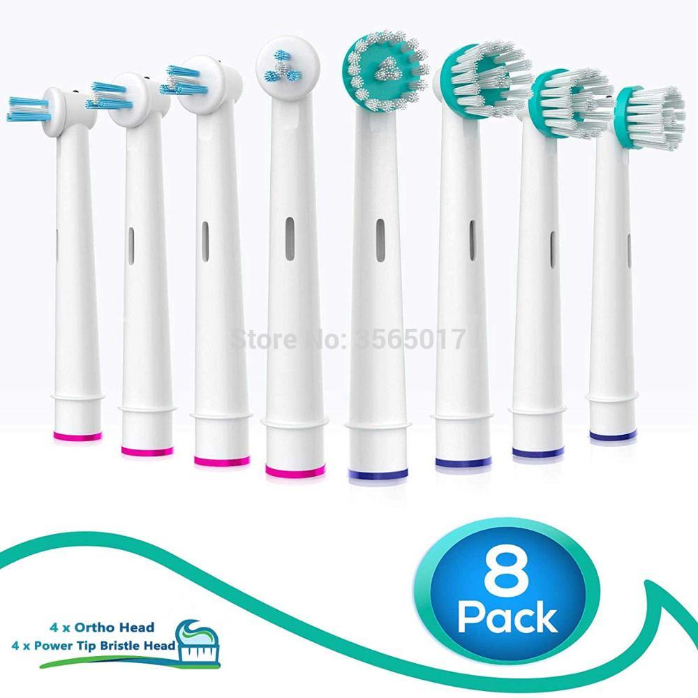 Braun-cabezal de cepillo orto genérico Oral-B, y potente, Kit de boquillas De 8 Compatible ortodoncia cabezales de cepillo de dientes eléctrico: Default Title