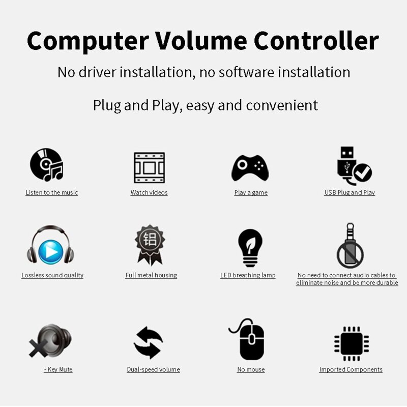USB Volume Controller PC Computer Speaker Multimedia Volume Remote Control Adjuster Support for Win7/8/10/XP/Mac