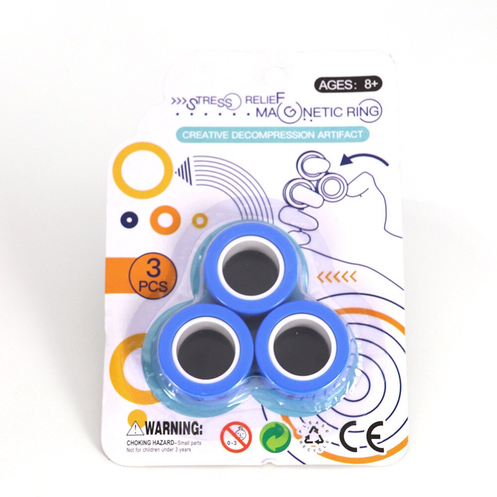 3Pcs Anti-Stress Magnetische Magie Ringe Entpacken Spielzeug Für Magier Trick Requisiten Dekompression Magie Trick Kleine Ornamente: Suck Blue