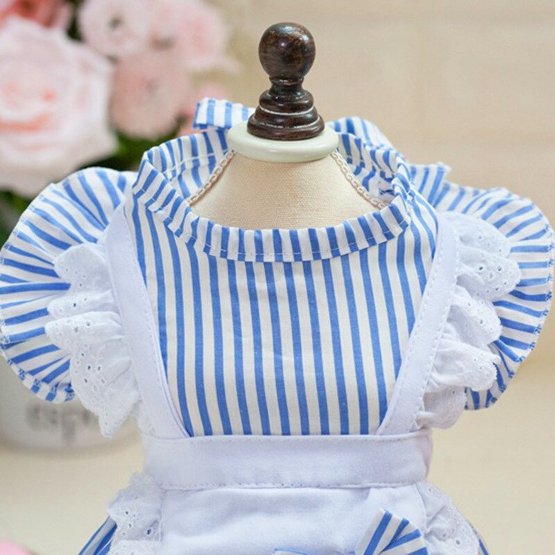 Classic Striped Summer Fancy Dresses for Small Dogs Maid Clothing Mini Skirt French Bulldog Cotton Pet Cat Clothes