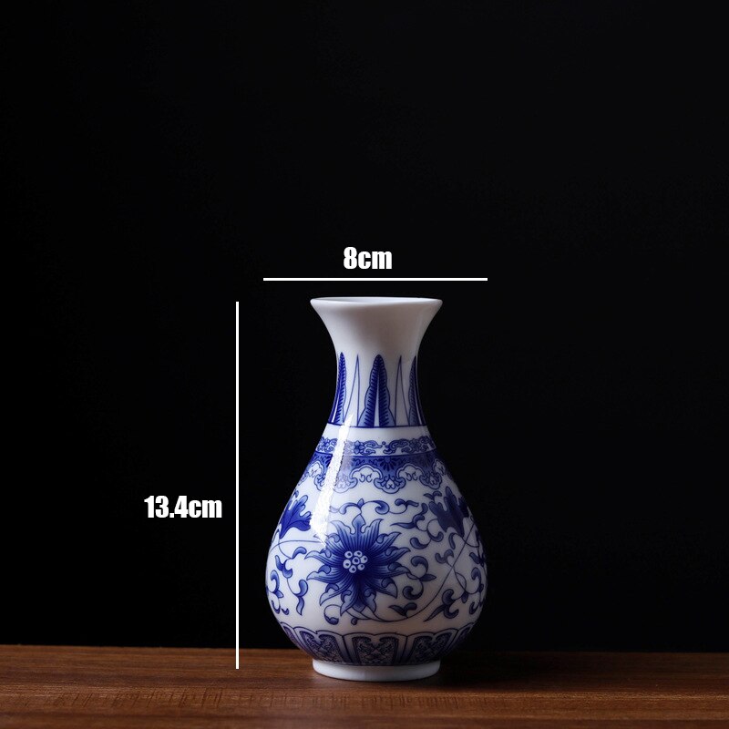 Chinese Style Blue and White Porcelain Vase Mini Vase Small Ornaments Ceramic Crafts Complex Home Decoration Dried Flower Vase: D