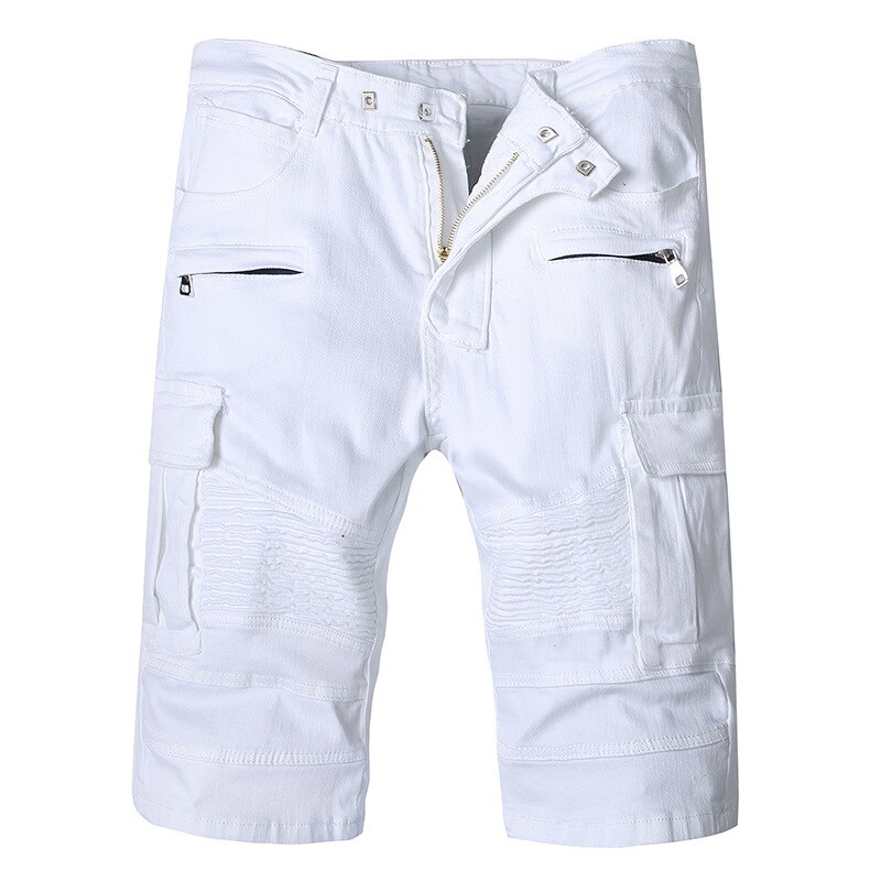 Herr vita jeansshorts flerfack cargo korta byxor man casual slim streetwear enfärgade biker jeans shorts: Xs