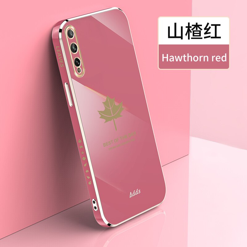 Square Maple Leaf Plating Silicone Case on For Huawei Y8P Enjoy 10S Coque Ultra-thin Soft Back Cover: Enjoy 10S / Wine Red