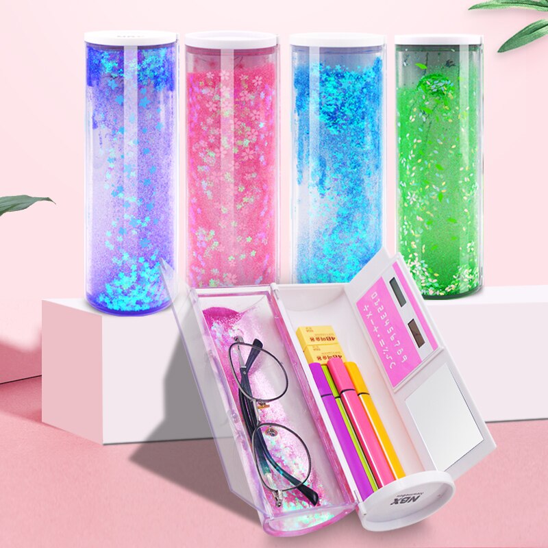 NBX Purple Pencil Case Glitter Cat Pencilcase Aesthetic Sakura Stationery Cute Office Supplies For Girls Pen Boxes And Packaging