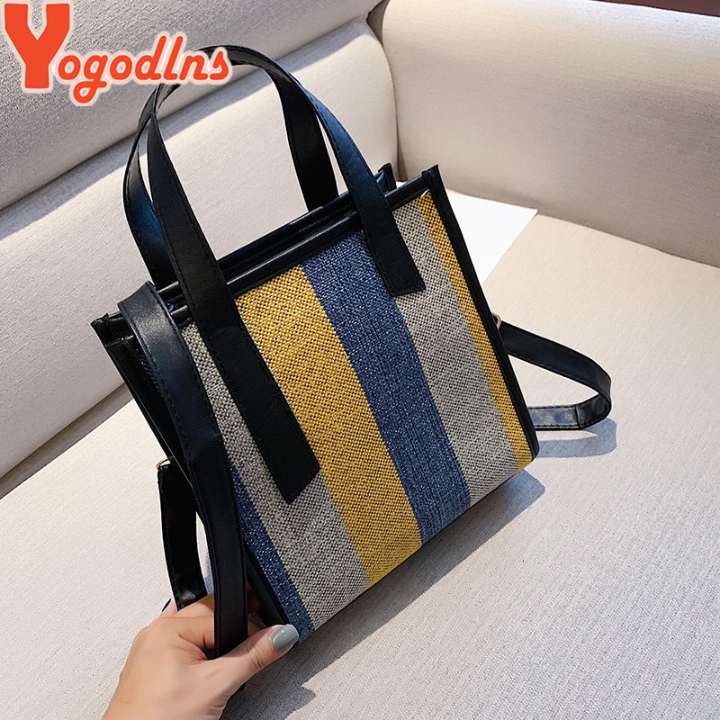 Yogodlns Boodschappentassen Voor Vrouwen Lady Gekleurde Strepen Canvas Tas Grote Capaciteit Tas Voor Vrouwen