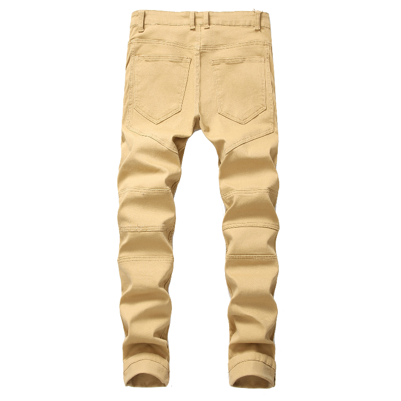 Europa amerika stil män skinny jeans kaki slitna hål grader personlighet veck smal trend motorcykel cykel jeans jeansbyxor
